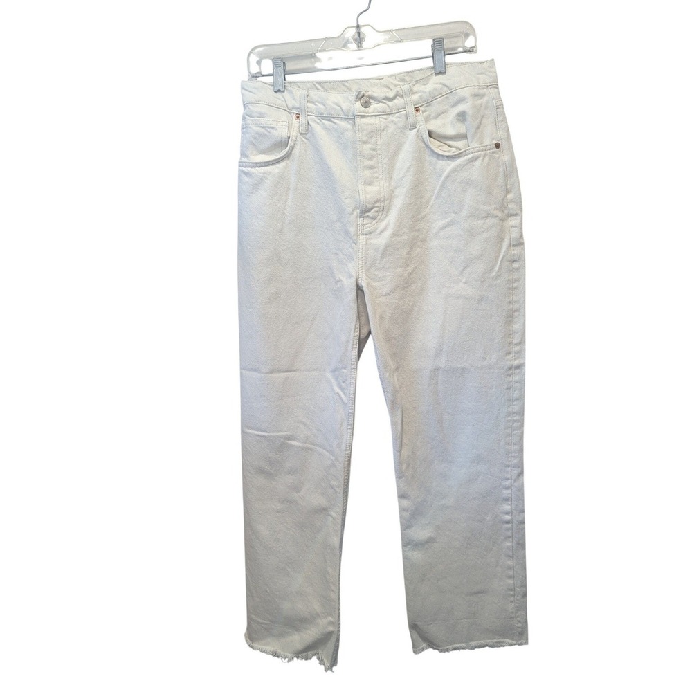 Reformation Rowe Mid Rise Relaxed Straight Jeans Off White Size 30‎